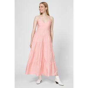 Maje Pale Pink Romeo Trapeze Tiered V-Neck Sleeveless Midi Dress Size 38